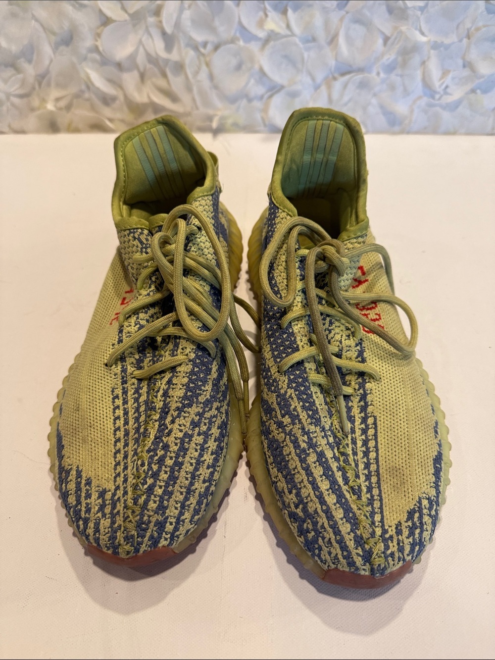 Yeezy Olive Green & Blue Knit Low-Top Sneakers